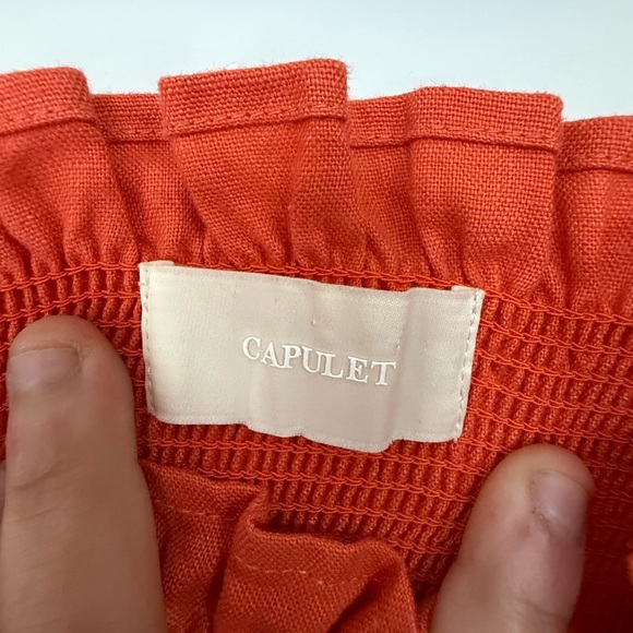 Capulet Viviane Smocked Ruffle Mini Dress XS Papaya Linen Sleeveless - Picture 9 of 9